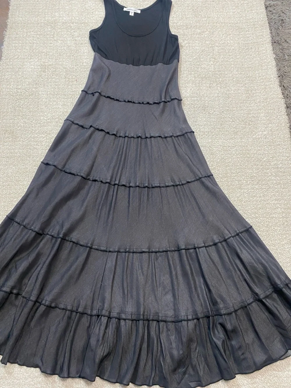 Sleeveless Black Top with Charcoal Tiered Maxi Skirt Karen by Kane Dress SizeS